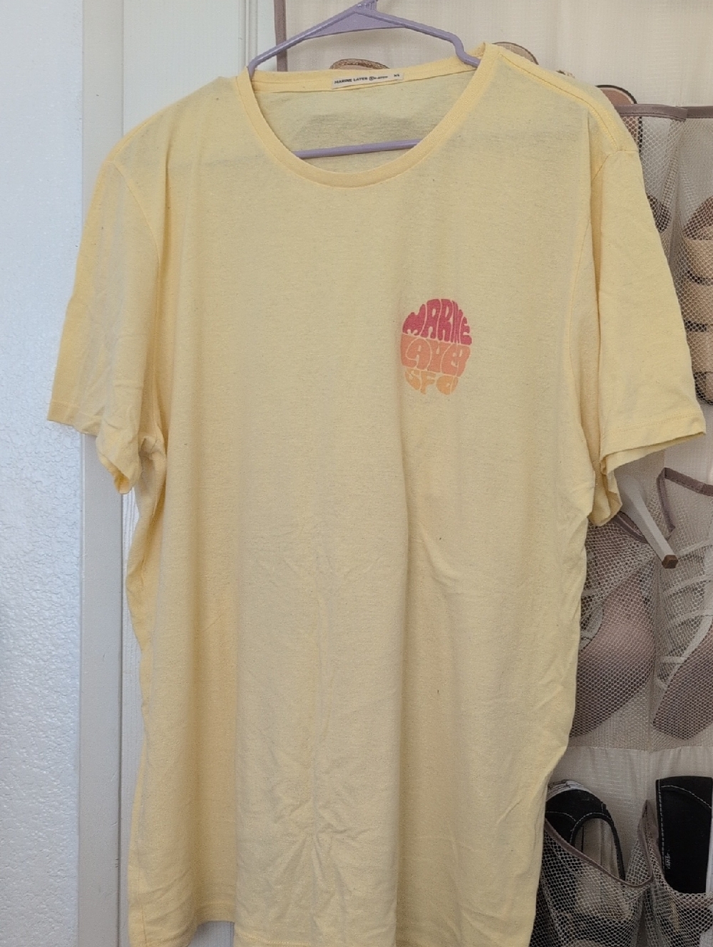 Marine Layer Kids Short-Sleeve Graphic Tee in Pale Yellow with Pink Accent